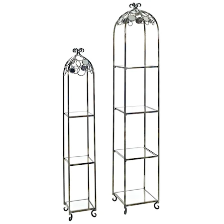Set of 2 Etagere with Mirrored Shelving